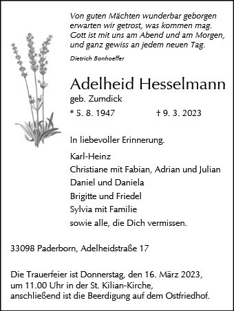 Erinnerungsbild für Adelheid Hesselmann