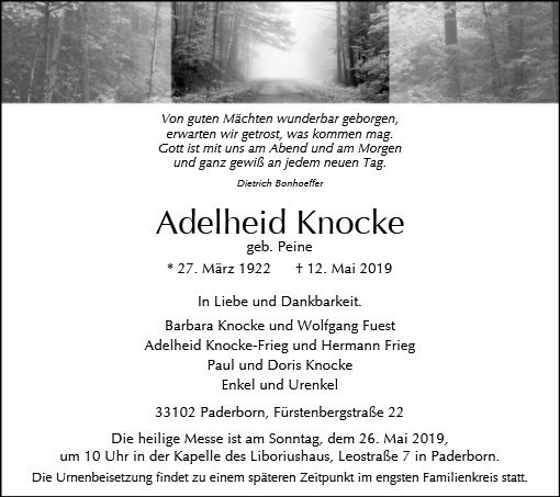 Erinnerungsbild für Adelheid Knocke