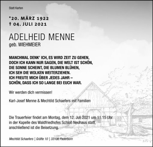 Erinnerungsbild für Adelheid Menne