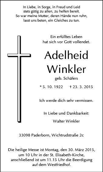 Erinnerungsbild für Adelheid Winkler