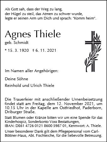 Erinnerungsbild für Agnes Thiele
