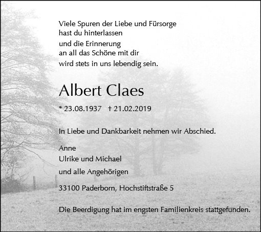 Erinnerungsbild für Albert Claes