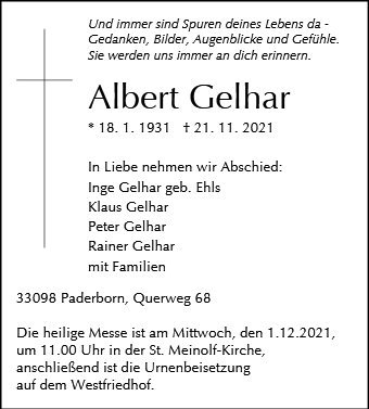 Erinnerungsbild für Albert Gelhar