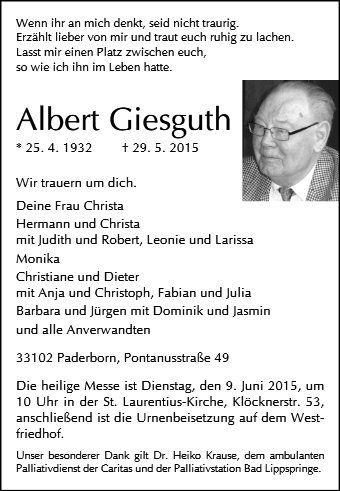 Erinnerungsbild für Albert Giesguth