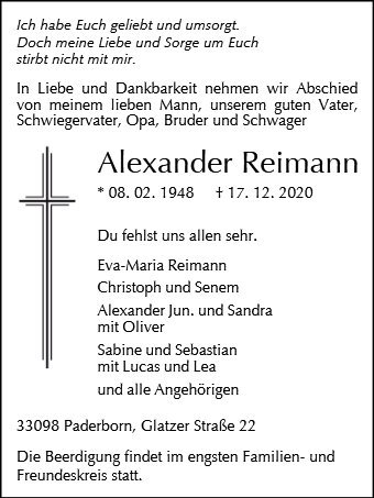 Erinnerungsbild für Alexander Reimann