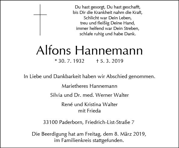 Erinnerungsbild für Alfons Hannemann