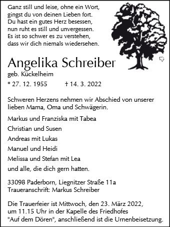 Erinnerungsbild für Angelika Schreiber