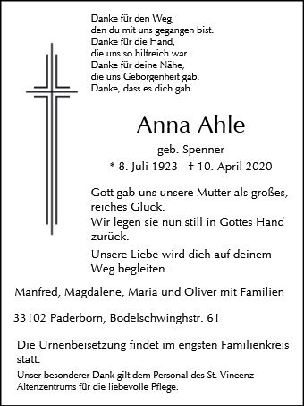 Erinnerungsbild für Anna Ahle