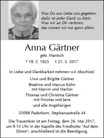 Erinnerungsbild für Anna Gärtner