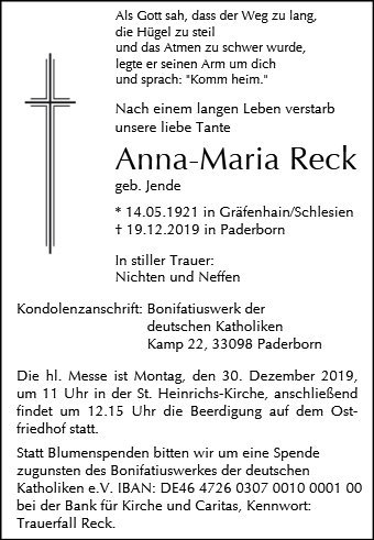 Erinnerungsbild für Anna-Maria Reck