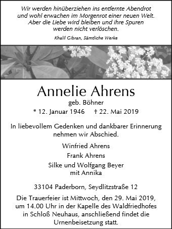 Erinnerungsbild für Annelie Ahrens