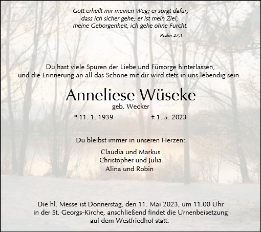 Erinnerungsbild für Anneliese Wüseke