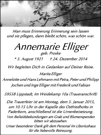 Erinnerungsbild für Annemarie Elliger