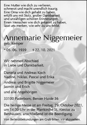 Erinnerungsbild für Annemarie Niggemeier