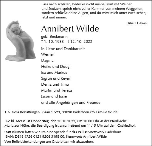 Erinnerungsbild für Annibert Wilde