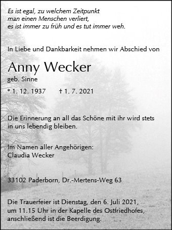 Erinnerungsbild für Anny Wecker