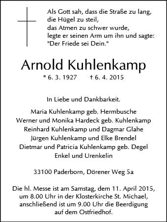 Erinnerungsbild für Arnold Kuhlenkamp