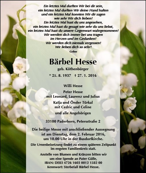 Erinnerungsbild für Bärbel Hesse