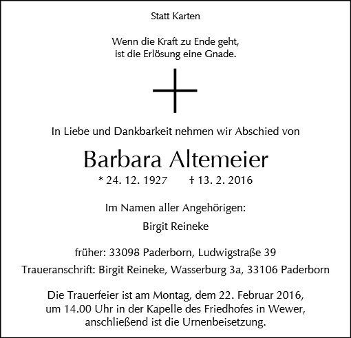 Erinnerungsbild für Barbara Altemeier