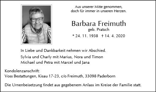 Erinnerungsbild für Barbara Freimuth