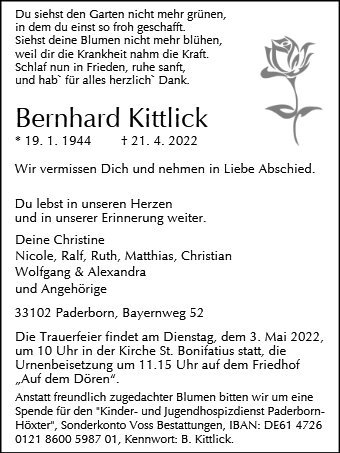 Erinnerungsbild für Bernhard Kittlick