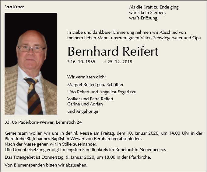 Erinnerungsbild für Bernhard Reifert