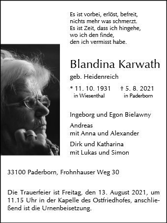Erinnerungsbild für Blandina Karwath