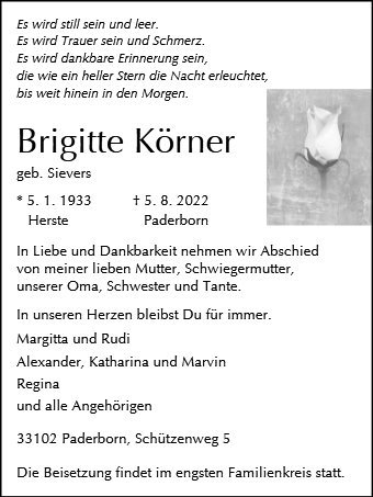 Erinnerungsbild für Brigitte Körner