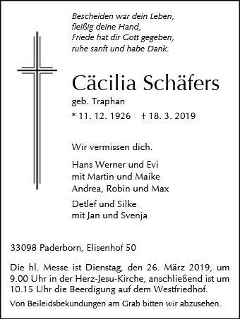 Erinnerungsbild für Cäcilia Schäfers