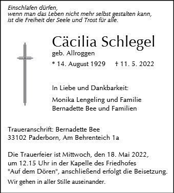 Erinnerungsbild für Cäcilia Schlegel