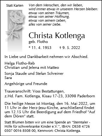 Erinnerungsbild für Christa Kotlenga