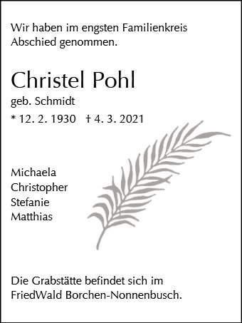 Erinnerungsbild für Christel Pohl