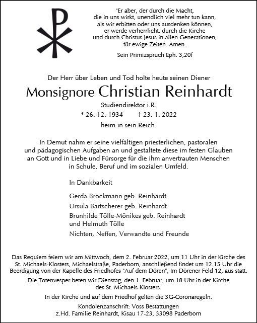 Erinnerungsbild für Monsignore Christian Reinhardt