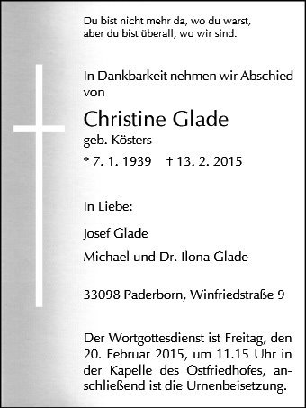 Erinnerungsbild für Christine Glade