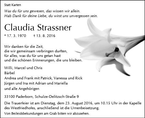 Erinnerungsbild für Claudia Strassner