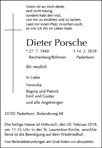 Erinnerungsbild für Dieter Porsche