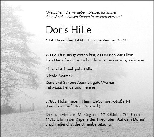 Erinnerungsbild für Doris Hille