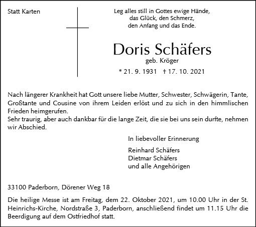 Erinnerungsbild für Doris Schäfers
