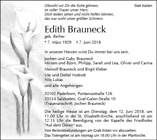 Erinnerungsbild für Edith Brauneck