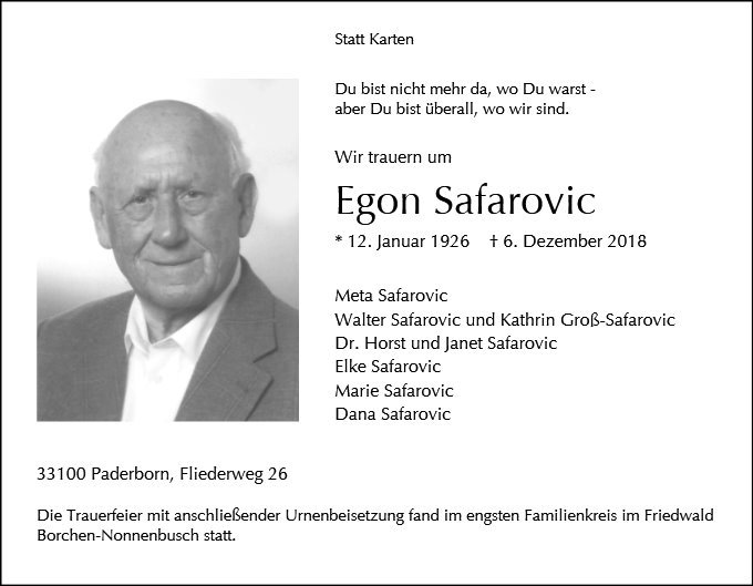 Erinnerungsbild für Egon Safarovic