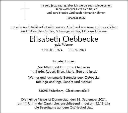 Erinnerungsbild für Elisabeth  Oebbecke