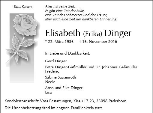 Erinnerungsbild für Elisabeth Dinger