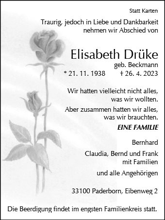 Erinnerungsbild für Elisabeth Drüke