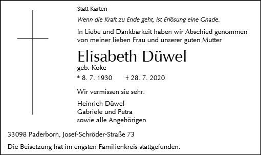 Erinnerungsbild für Elisabeth Düwel