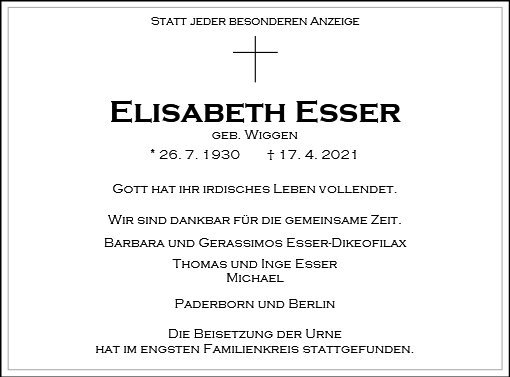 Erinnerungsbild für Elisabeth Esser