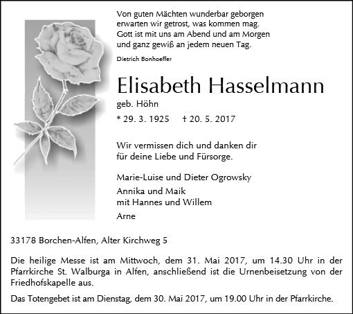 Erinnerungsbild für Elisabeth Hasselmann