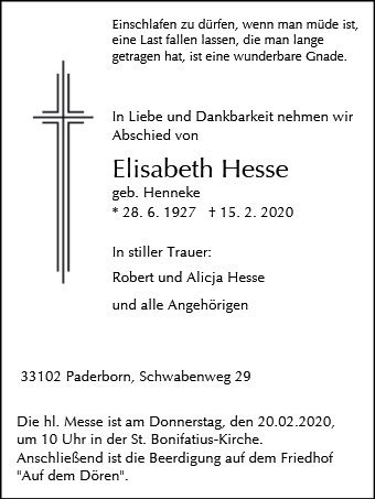 Erinnerungsbild für Elisabeth Hesse