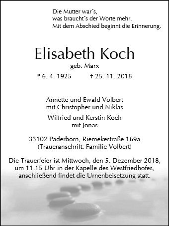 Erinnerungsbild für Elisabeth Koch