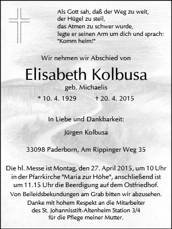 Erinnerungsbild für Elisabeth Kolbusa