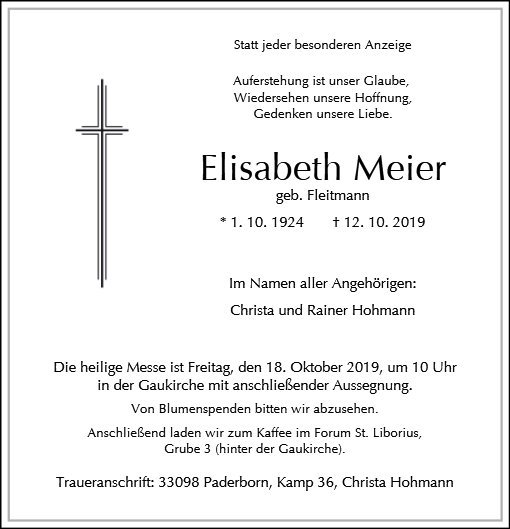 Erinnerungsbild für Elisabeth Meier